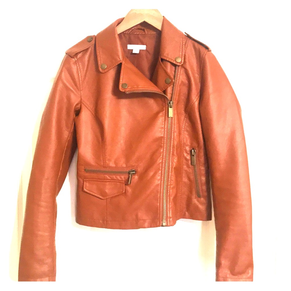 Camel Color Faux Leather Motojacket New York & Co